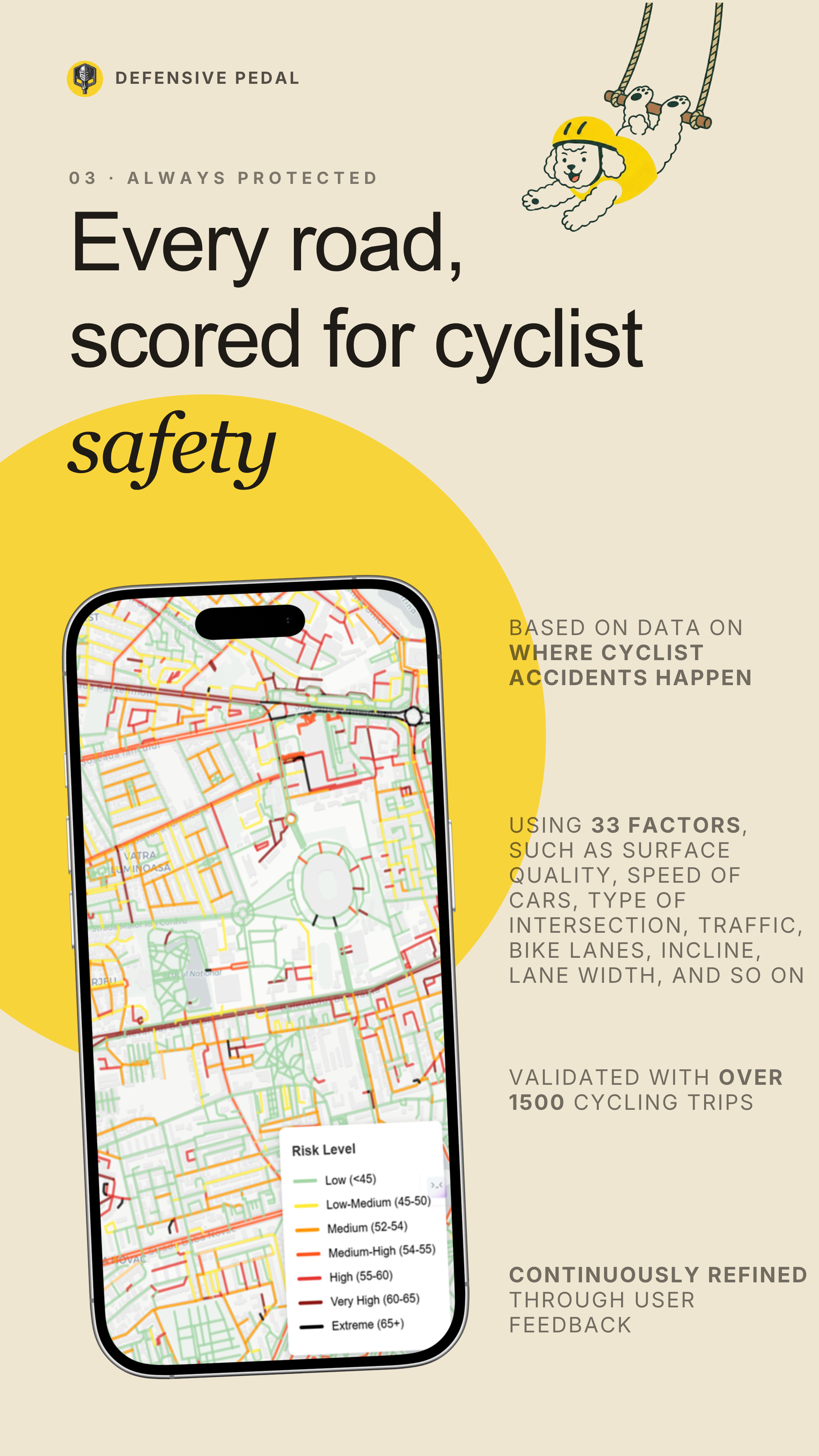 Defensive Pedal showing live hazard alerts during a ride
